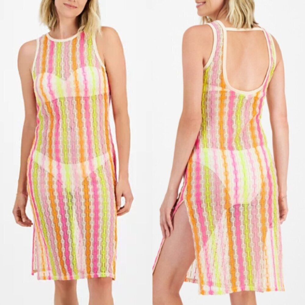 Miken Women's Multicolor Open Knit Sleeveless Cover Up Dress Size Medium